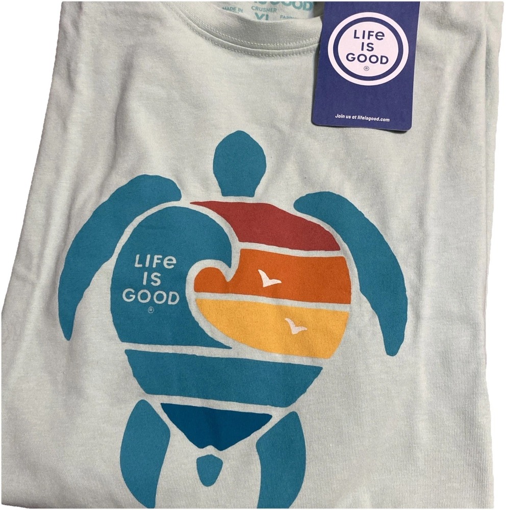 Wavy Sea Turtle Mint Green Mens Large T Shirt Ocean Love Life is Good
